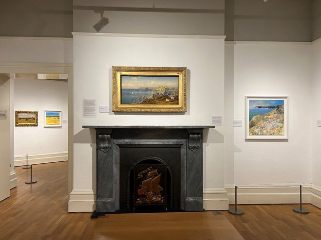 Gallery View, Flora: 150 Years of Environmental Change in Cornwall (John Brett’s Carthillon Cliffs above fireplace)